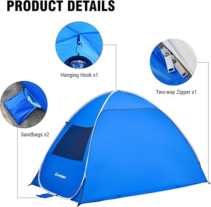 Pop Up Beach Tent for 4 Person with UPF 50+ ProtectionAutomatic Easy Setup Waterproof Beach ShadeLightweight and Portable Beach Tent Sun Shelter - Dark Blue
