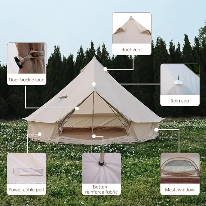 Oxford Bell Tent for Family Camping - Spacious 13.1ft /16.4ft Yurt with Stove Jack Large Glamping Tents for 4-8 People 4 Season Oxford Hot Tent Shelter