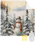 Beach Blanket Waterproof Sandproof Winter Christmas Cute Snowman Quick Drying Beach Mat with 4 Stakes Tree Forest Snow Scene Lightweight Picnic Blanket for Travel Camping Outdoor 118x108