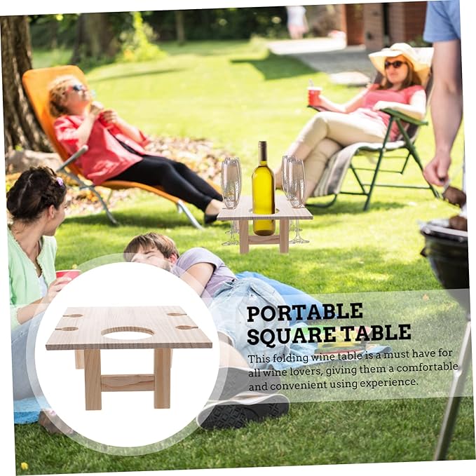 HANABASS Foldable Outdoor Wine Table Portable Beach Snack Table Wooden Design for Picnics and Parties