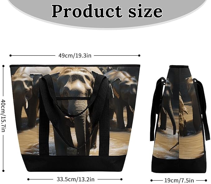 Insulated Shopping BagLarge Reusable Cooler Bags Elephant Drinking Water Printed Foldable Shopping BagTravel Waterproof Shoulder Bag