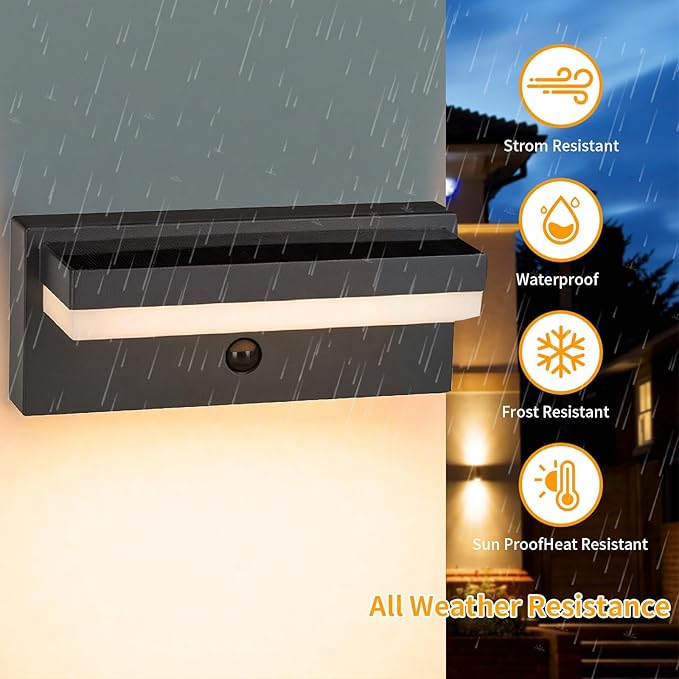 Outdoor Solar Wall Light Solar&ampUSB Charging Powered Lamps Dusk to Dawn Sensor with 2 Lighting Modes Rechargeable IP54 Exterior Solar Porch Lights Patio Fence Outdoor Light Fixture
