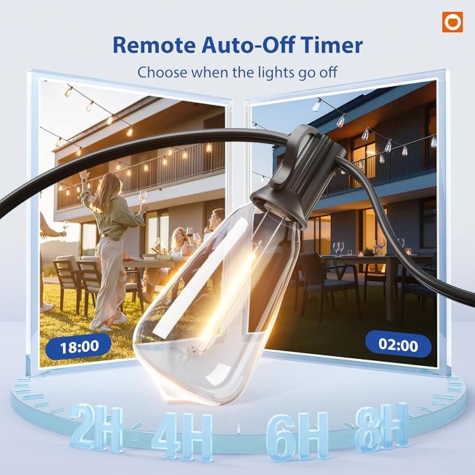 addlon 200FT(50FT*4) LED Outdoor Lights Waterproof Patio Lights with 64 Shatterproof ST38 Replaceable Bulbs(4 Spare) Dimmable Outside Hanging Light Connectable for Porch Backyard