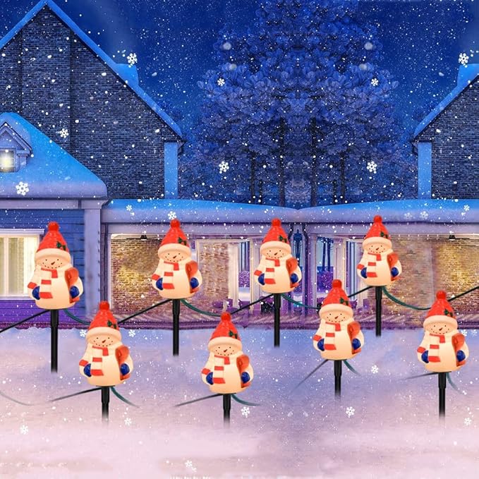Christmas Snowman Pathway Stakes Lights 7Ft C7 Outdoor Landscape String Light with 4 Snowman Driveway Markers(E12 Base 5w) for Patio Yard Garden Lawn Decoration 1 Pack White