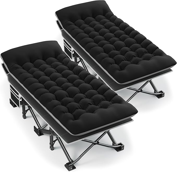 Portable Camping Cot 32 Extra Wide Camping Cots for Adults with Thick Mattress Heavy Duty Sleeping Cot Holds Up to 600LBS Cots for Sleeping Rv Beach Patio Office Naps 2Pcs (Black)