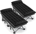 Portable Camping Cot 32 Extra Wide Camping Cots for Adults with Thick Mattress Heavy Duty Sleeping Cot Holds Up to 600LBS Cots for Sleeping Rv Beach Patio Office Naps 2Pcs (Black)