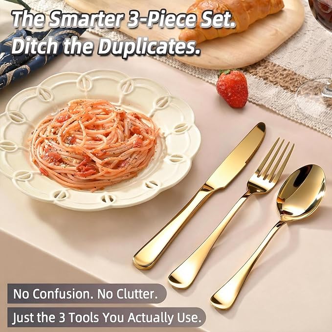 60 Piece Gold Silverware Set for 20 18/0 Stainless Steel Heavy Forks Spoons and Knives Set Mirror Finish Gold Flatware Dishwasher Safe for Family Picnics Daily Gatherings