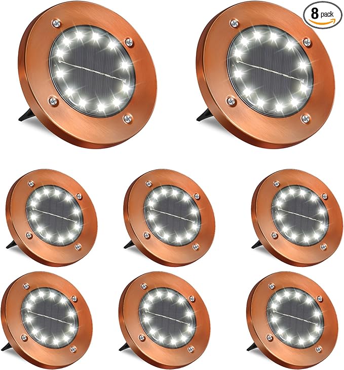 HOFLY Outdoor In-Ground Solar Landscape Lights - 8 Pack 12 LED White Light for Pathway Yard Patio Walkway