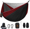 Camping Hammock Portable Hammocks with Mosquito NetLightweight Nylon Parachute Hammock with 10ft Tree StrapsCamping Gear Must Haves for Travel Hiking Backpacking Beach Patio-Black&ampRed