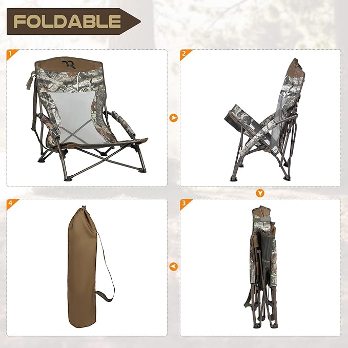 TR Low Camping ChairLow Lawn Chairs for Concerts Lightweight Heavy DutyLow Chair with Carry Bag for Outdoor Camping Travel Turkey Hunting