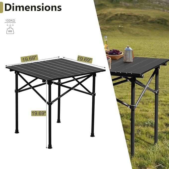 Folding Camping Square Table Portable Beach Table for 2-4 Persons Ultralight Collapsible Tables with Carry Bag Outdoor Camp Tables for Travel Hiking Backyard BBQ PartyLoads 220 Lbs 20x20 InBlack