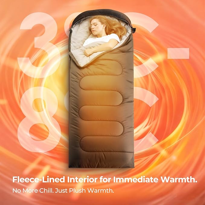 FARLAND Sleeping Bag for Adults Cold Weather &amp Warm Plush Fleece-Lined Interior - Portable Waterproof Windproof with Compression Sack for Camping Hiking Traveling Indoor &amp Outdoor