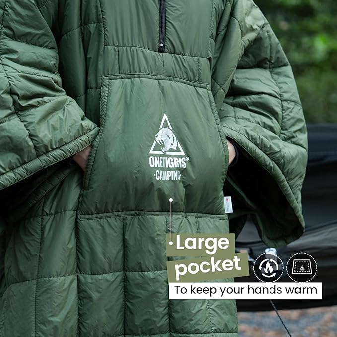 ONETIGRIS Camping Blanket with with Recycled Synthetic InsulationWearable Hoodie Blanket | Ultralight Water-Resistant Warm Camping Blanket for Outdoor Hiking Stadium