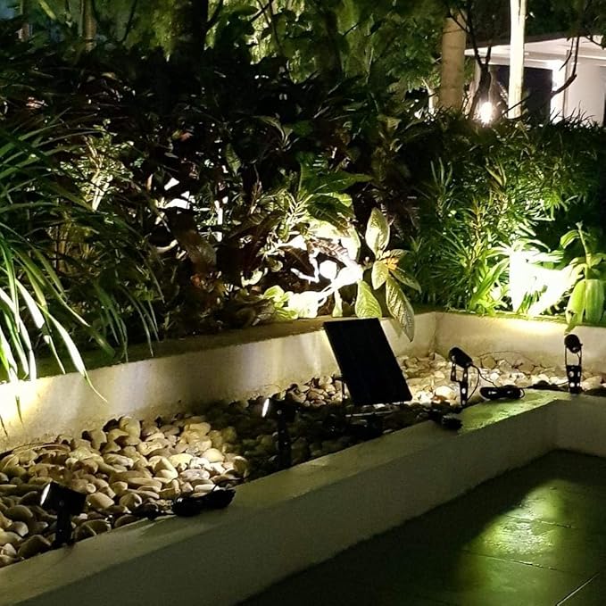 4-Spotlight Mini 50X Solar-Powered LED Spotlight (Cool White LED) Black Finish Outdoor Garden Yard Landscape Downlight