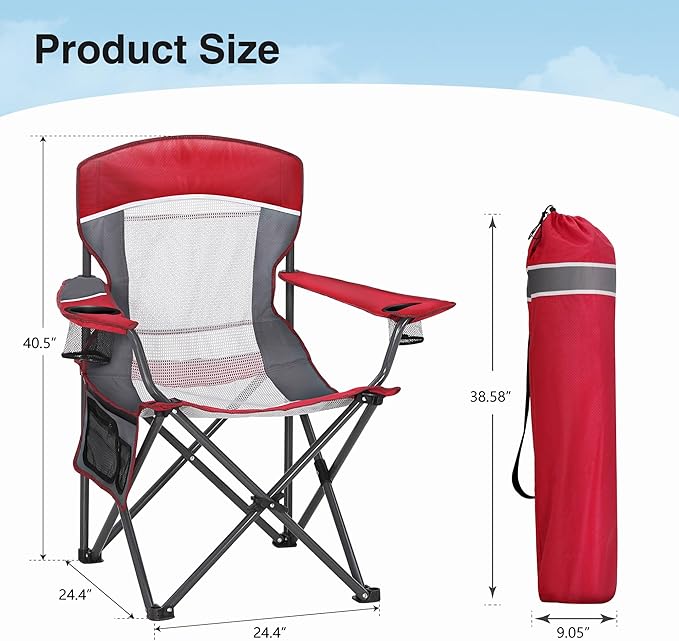 HIGH POINT SPORTS Oversized Portable Mesh Camping Folding Chair