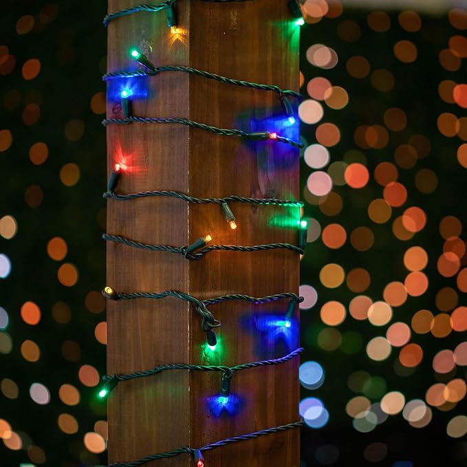 Novelty Lights Coaxial 4 Pack 25 Feet 50 Multicolor LED Christmas String Commercial Grade Green Wire Waterproof Connections Modular Product Line Connect 43 Sets