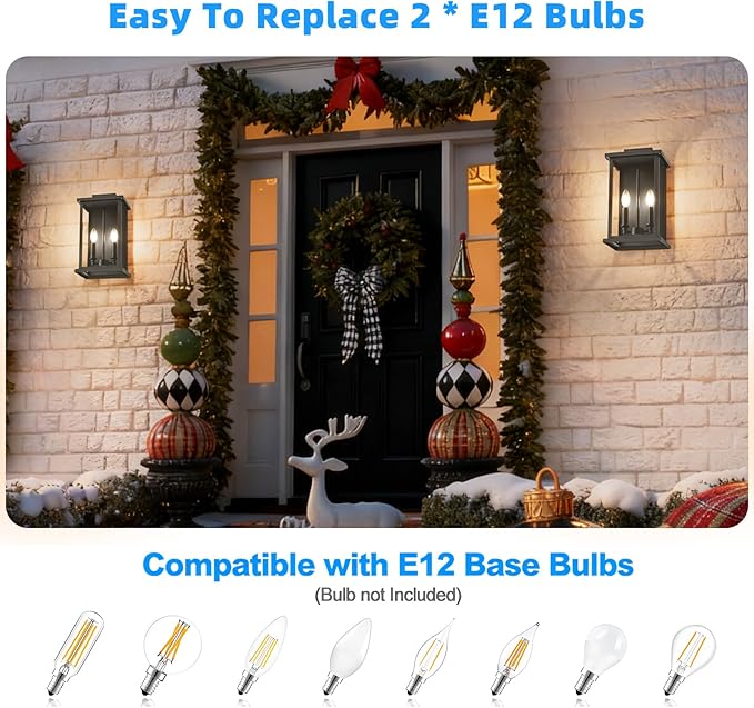 Dusk to Dawn Modern Outdoor Wall LightsMedium Modern Outdoor Lanterns for PatioFront DoorGarageWaterproof Porch Light FixtureBlack Exterior Wall Sconce Light Fixtures E12 Base1 Pack