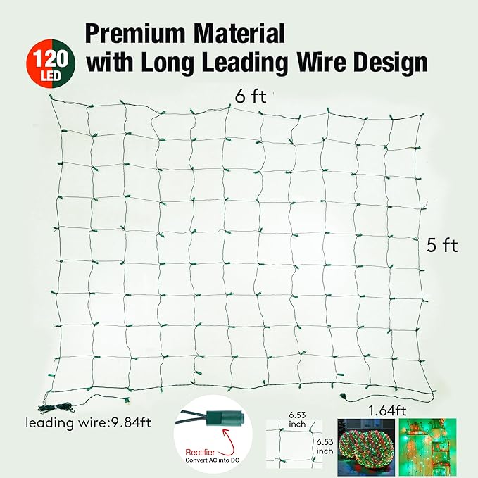 Led Red and Green Christmas Net Lights Outdoor Christmas Bushes Lights 120Led 6ftx5ft Connectable Outdoor Indoor Mesh Net Lighting for Xmas Holiday Garden Lawn Shrubs Trees Bushes Decorations