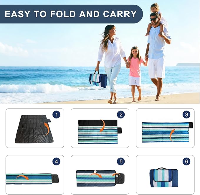 Beach Blankets Picnic Blanket - Extra Large 80''x80'' Waterproof Sandproof Picnic Blanket Mats for 2-4 AdultsPortable Foldable 3-Layer Outdoor Beach Mat for Camping Lawn Travel Beach