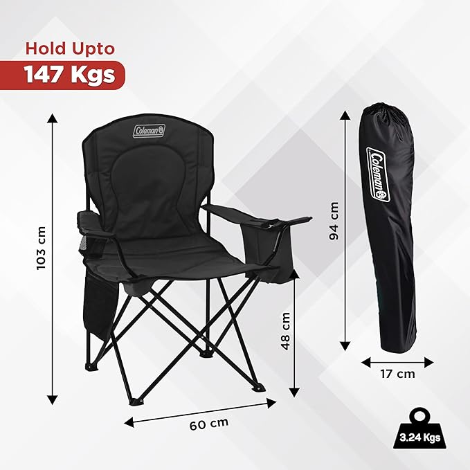 Coleman Portable Camping Chair with 4-Can Cooler Cushioned Seat &amp Back with Side Pockets &amp Cup Holder Carry Bag Included Great for Camping Tailgating Firepits Patio &amp More