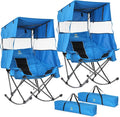 Nice C Rocking Camping Chair with Canopy XL Oversized Folding Rocker for Adult Outdoor Umbrella Chairs with Shade with Cup Holder Cooler Bag Carry Bag for Sports Patio Backyard (2 Pack Blue)