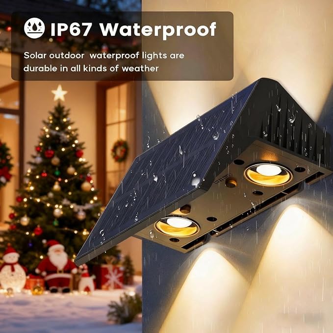 Fence Lights Solar Powered 6-Pack Solar Fence Lights Up/Down Flexible Buttons IP67 Waterproof for Outdoor 100LM Bright Auto Dusk to Dawn for Wall/Stairs/Yard/Railing/Deck/Pathway (Warm White)