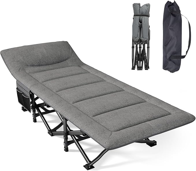 Camping Cot Folding Cot Bed for Adults with Built-in Mattress and Pillow Portable Outdoor Sleeping Cot for Camping and Travel with Carry Bag Grey Max Load 450 LBS