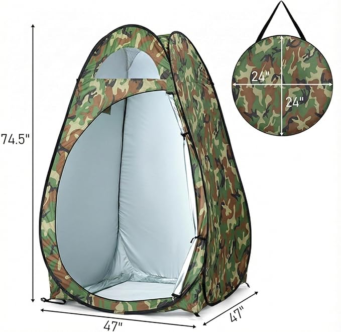 4x4ft Pop Up Privacy Shower Tent with Top Window 3.6lbs Liightweight Dressing Room Portable Toilet Stall with Carry Bag for Camping Beach Outdoors (Camouflage)