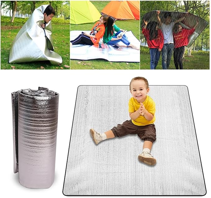 Aluminium Sleeping Mat Waterproof Camping Mat Moisture-Proof Aluminum Foil Mat Double-Sided Portable Picnic Pad with Storage Bag