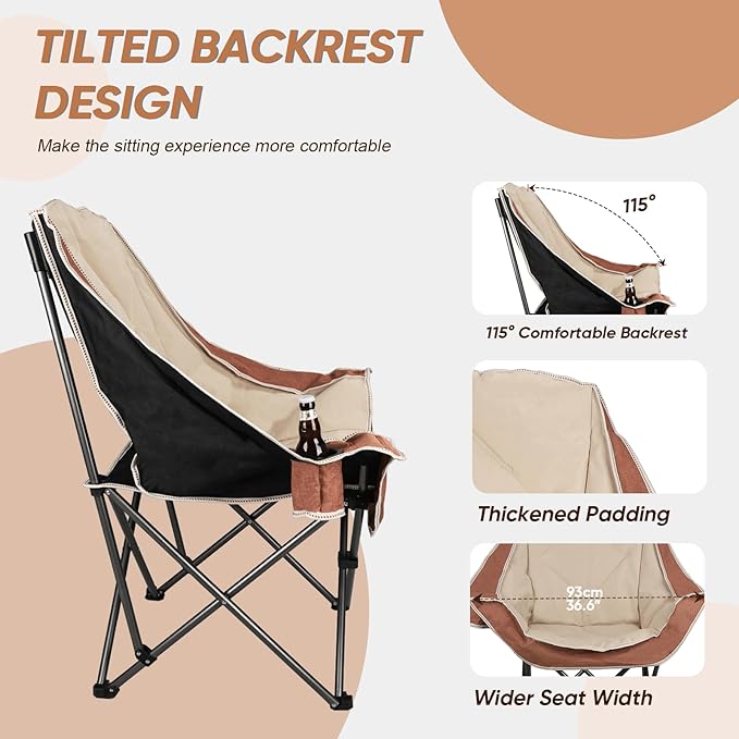 Northroad Folding Camping ChairOversized Portable Camping Chair w/Cup HolderHeavy Duty Padded Lawn Chair for Outdoor Tailgates Beach and Sports Moca