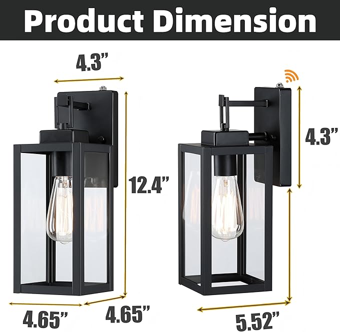 12 Inch Outdoor Wall Lights Dusk to DawnExterior Sconce Lights with Sensor Photocell Black Wall Lantern for Porch Patio Garage Dusk to Dawn Outdoor Lighting