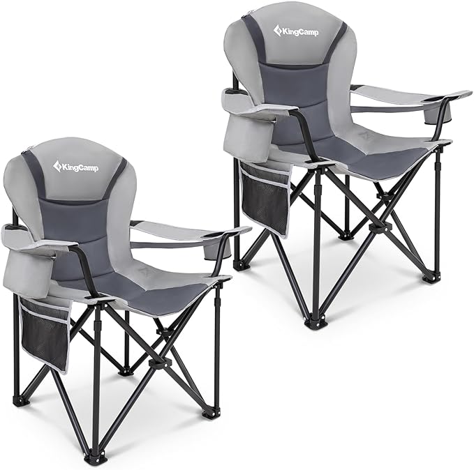 KingCamp Oversized Camping Folding Chair with Lumbar Support Heavy Duty Ergonomic Padded Arm Chair with Cooler Bag Cup Holder Portable for Outdoor