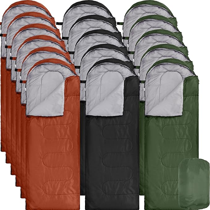 Tudomro 16 Pack Bulk Sleeping Bags for Adults Lightweight Waterproof Camping Sleeping Bags with Compression Sack for Camping Backpacking Hiking Travel Emergency Use
