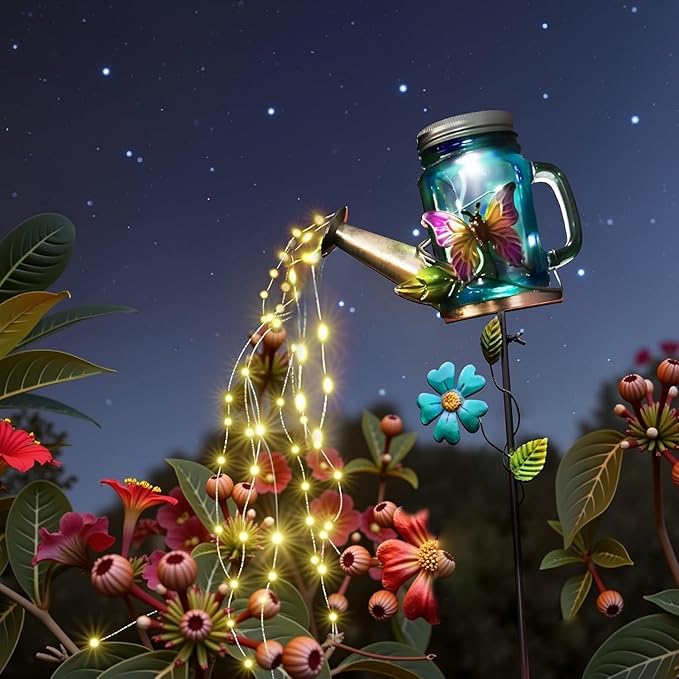 Solar Watering Can Light Yard Outdoor Decor Lights IP65 Waterproof Hanging Butterfly Garden Light Outside Garden Flower Bed Decor Women Gift Birthday Gifts