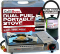 Grill Boss Dual Fuel Camp Stove - 12000 BTU Butane &amp Propane Portable Stoves for Camping Emergencies BBQ Hiking &amp Backpacking - Double Wind Guard Instant Piezo Ignition System - 90057