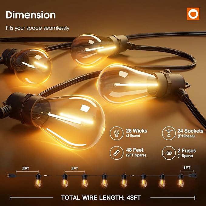 addlon 48FT(2FT Space) LED Outdoor String Lights with 24 Edison Shatterproof Bulbs Heavy-Duty and Weatherproof Strand Commercial Grade Patio Lights Decorative for Garden or Patio Black