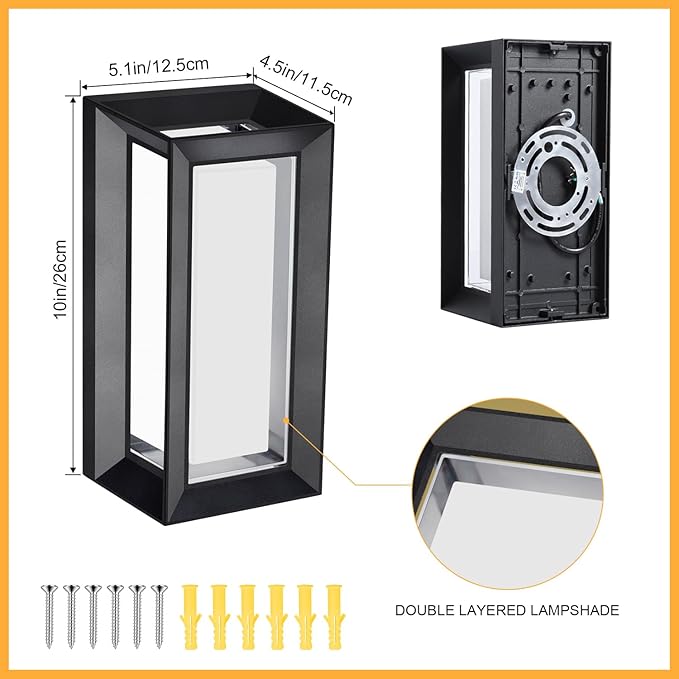 ledmo Outdoor Wall Light 1800Lm Modern Outdoor Porch Light 3000K Bright Lighting Black Exterior Lighting Fixture Waterproof Christmas Fixture for HousePatioGarageBackyardHallway（2 Pack