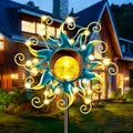 Solar Lights Outdoor Garden Decor Blue Metal Sun Crackle Glass Globe Stake Waterproof 30LED Decorations Unique Gifts for WomenMomOutside PatioLawnYardPathway