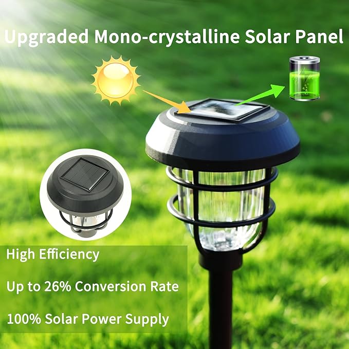Solar Pathway Lights Outdoor 8 Pack Bright LED Stake Lights Waterproof IP65 Auto On Off Dusk to Dawn Long-Lasting Battery (1000mAh) Up to 12 Hours Lighting for Walkway Yard &amp Garden Decor