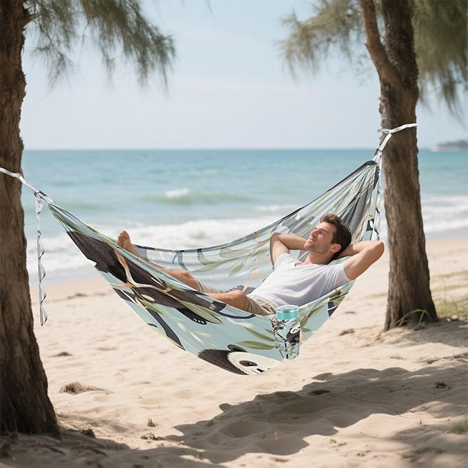 Sloth Leaves Camping Hammock Single Portable Hammocks with Tree Straps &amp Attached Carry Bag 330Lbs Capacity Perfect for Outside Indoor Hiking Beach Backpack Travel