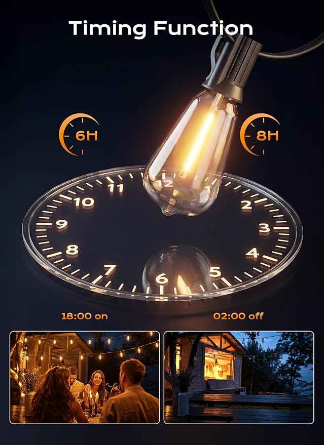 Minetom 55FT Outdoor String Lights with Remote 25+2 Shatterproof ST38 LED Bulbs Waterproof Patio Lights with 3 Modes Dimmable &amp Connectable 2700K Hanging Lights for Backyard Porch Deck Balcony