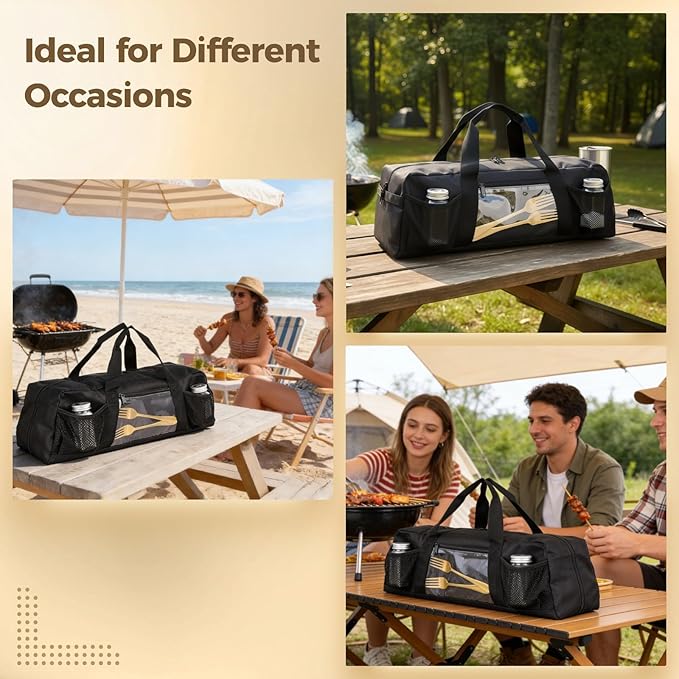 Grill Tool Storage Bag Outdoor BBQ Utensil Holder for Barbecue Tool up to 20 Large Grill Utensil Storage Caddy with Pockets BBQ Accessories Case Container for Camping Bag Only Black