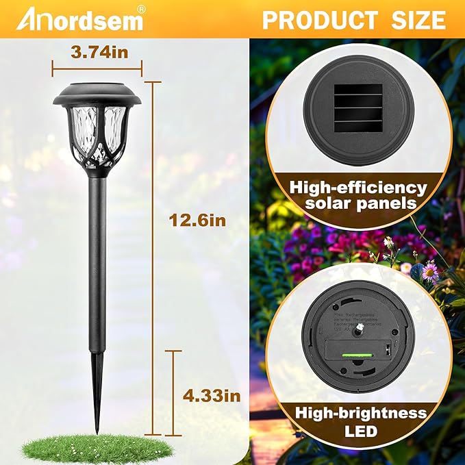 Anordsem Solar Garden Light Outdoor：6 Pack LED Waterproof Pathway Lighting - Uniquely Designed Modern Durable Decorative Lights for Lawns Walkways backyards - Gifts for Gardening Enthusiasts