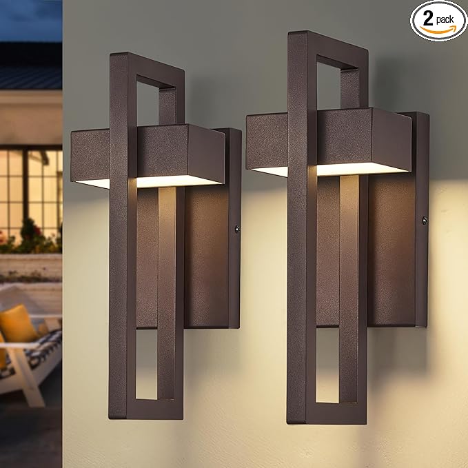 tewei 16.5'' Modern LED Outdoor Wall Sconce Integrated LED Outdoor Light Fixtures Wall Mount Exterior Lights Brown Front Porch Outside Lighting for House Backyard Warm White 3000K 2 Pack