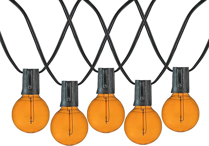 Novelty Lights G40 Filament LED String Light Translucent Orange Bulbs 25 Globe Lights with 12 Spacing on Green Wire Indoor/Outdoor Festive Patio Lights