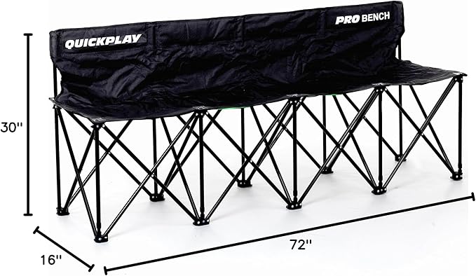QUICKPLAY PRO Portable Folding Bench – Available in 4 6 and 9 Seats &amp 6-Seat Shelter | Heavy-Duty Fast Set-Up Seating for Sports Camping and Outdoor Activities