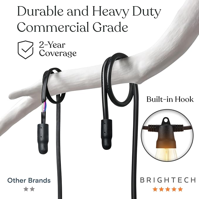 Brightech Ambience Pro Super Bright Solar - 27Ft Remote Control Outdoor String Lights with 12 Shatterproof S14 Bulbs Commercial Grade LED Waterproof Patio Lights 4W Soft White for Patios Gardens