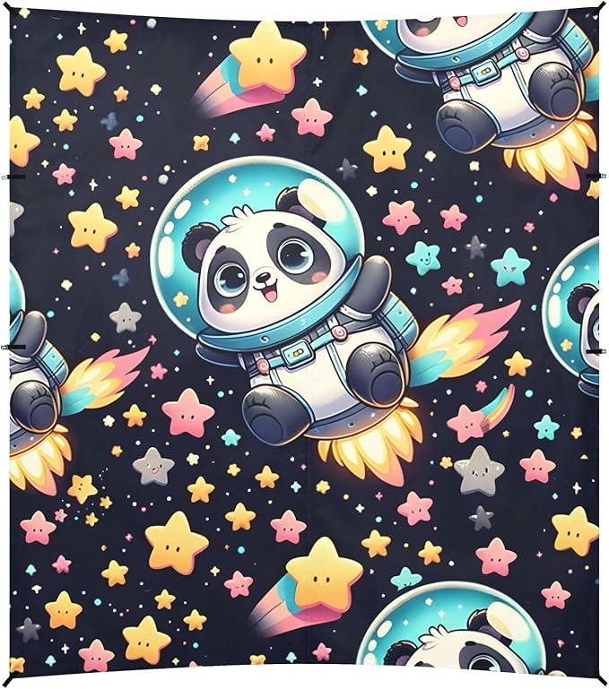 Cute Cartoon Space Panda Stars Camping Sun Shelter Beach Tent Portable Beach Sun Shade Outdoor Canopy for Camping Trips Fishing Picnic