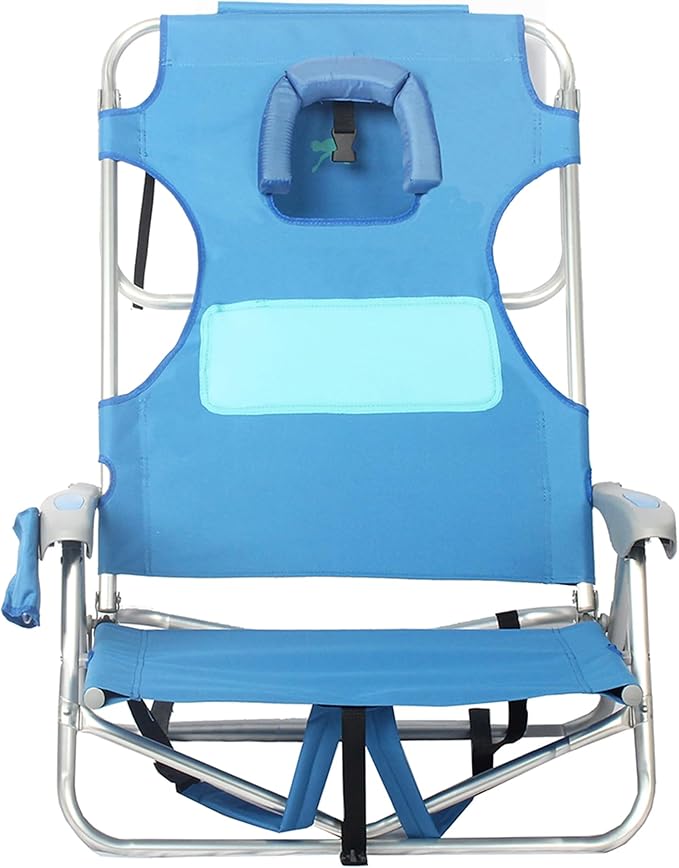 Ostrich Lightweight Ladies Comfort On-Your-Back Outdoor Backpack Beach Chair w/5 Adjustable Positions Carry Straps &amp Cup Holder Blue (4 Pack)