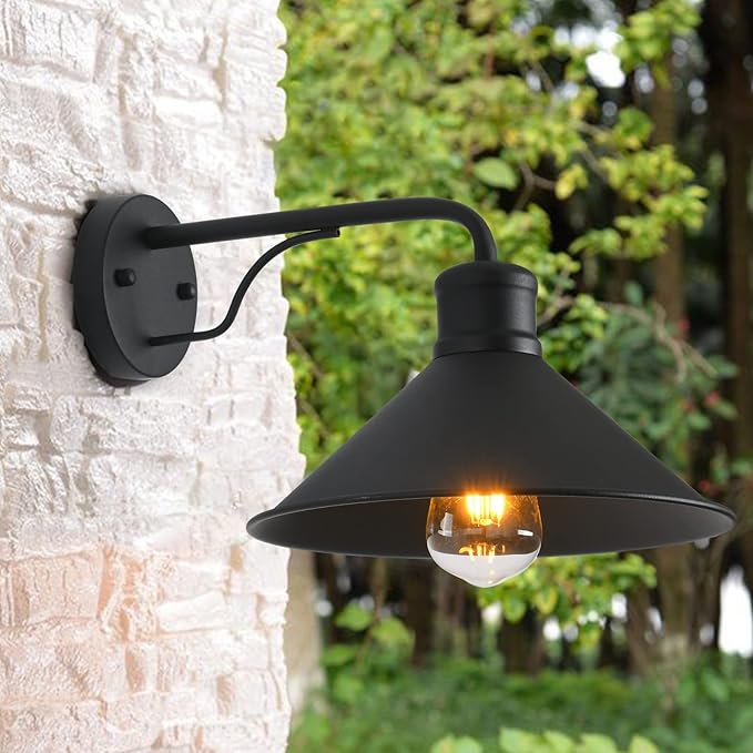 12in Matte Black Outdoor Wall Lights Modern Farmhouse Porch Wall Light Fixtures Wall Mount Exterior E26 Barn Lights for Garage Frontdoor Entryway Bathroom Doorway 2-Pack